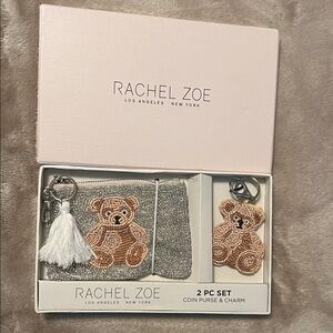 ✅ viral Rachel Zoe Silver beaded bear Coin Purse and Charm.